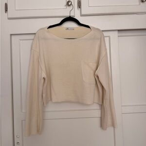 Zara Beige Ribbed Knit Top